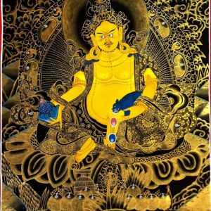 Tibetan Thangka of Yellow Jambhala ( also known as Yellow Wealth God)
