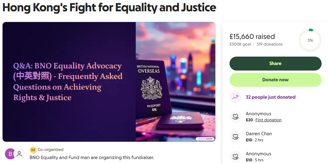 (Latest Update) BNO Equality Campaign – A Crowdfunded Legal Fight for Justice
