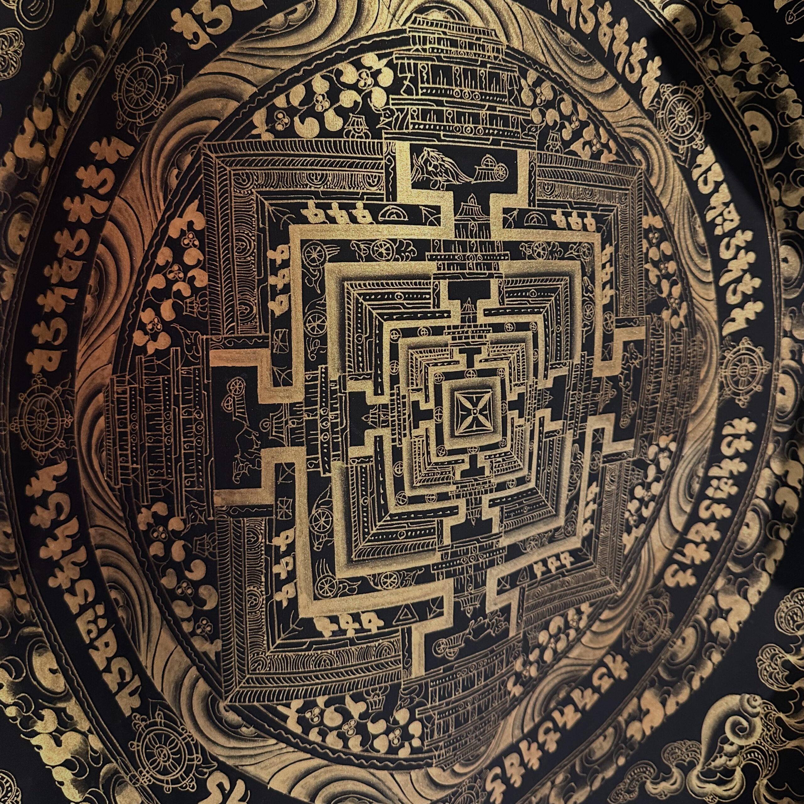 🧘‍♀️ Timeless Wisdom | 54cm Black & Gold Thangka for Purifying Energy