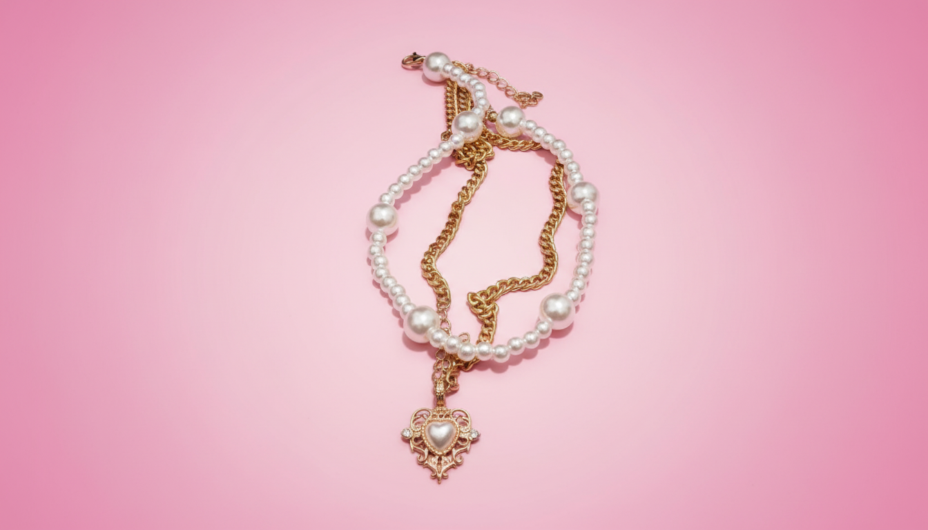 💖 Sweet & Cool Mix! Capturing Hearts with this Double-Layer Pearl Heart Necklace